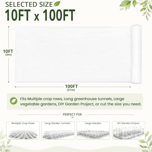 Roll Packed 10x100FT Garden Netting, Fine Mesh Insect Barrier for Plants - size: 10Ft x 100Ft