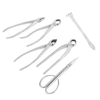 Bonsai Tools Set, 6pcs Stainless Steel Bonsai Garden Plant Tree Scissors Trimming Cutting Tool Set with Storage Bag, Garden Plant Tools