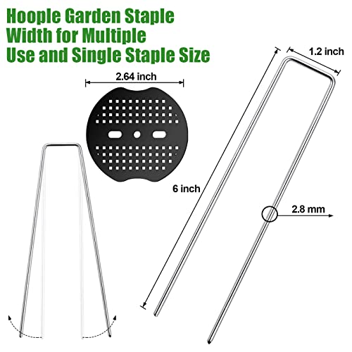 50Pcs Garden Landscape Staples Set, 40Pcs Galvanized Stakes + 10Pcs Gasket, 6 Inch 11 Gauge Heavy Duty Galvanized Landscape Pins Staples for Securing Lawn Fabric, Weed Barrier - size: 50Pcs