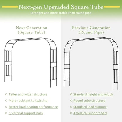 Square Tube Garden Arch Trellis for Climbing Plants 8.2ft Tall Metal Arbor - color: 126 inch Length - Black