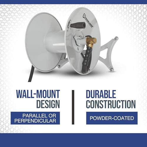 Strongway Wall-Mount Hose Reel, 5/8in. x 150ft. Hose, 150 PSI