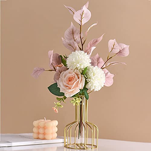 IvyMei Luxurious Nordic Gold Table Flower Vase Metal Frame Glass Tube - color: Gold 7