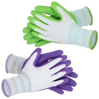 Thinp 2 Pairs Gardening Gloves, Outdoor Work Garden Gloves Breathable Rubber Coated Outdoor Protective Yard Glove with Grip for Women Men Garden Essentials (Green, Purple)