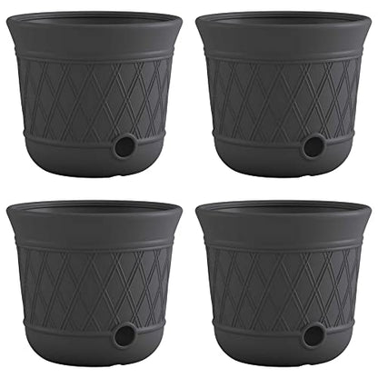 Suncast 4 Pack 14" x 12" Round Resin Decorative Weatherproof Outdoor Hideaway Standard Garden Hose Storage Pot with Drainage Holes, Gray - size: 4 Pack