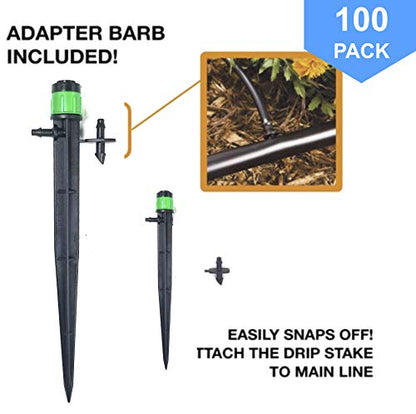 (100-PACK) - 1/4" Inch 360 Degree Drip Emitter On 5" Stake Sprayer Adjustable Flow 0-20 GPH, Fits 1/4 (4-6mm) Irrigation Tubing - Micro Bubbler Drippers for Drip Irrigation (100 Pack Dripper on Stake) - color: 100 Pack Dripper on Stake