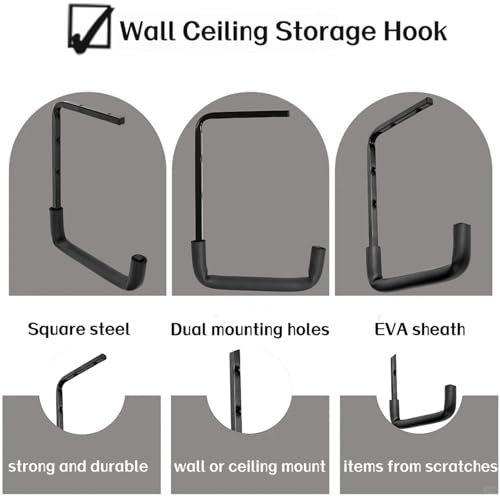 6pcs Overhead Garage Storage Rack, tility Ladder Hangers, Ceiling Mounted Garage Hooks for Lumber Bike Tools(9.45 x 12.6 Inch) - size: 9inch