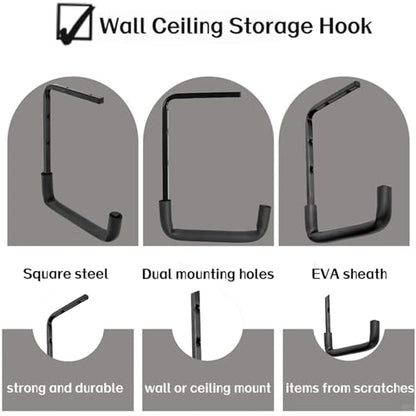 6pcs Overhead Garage Storage Rack, tility Ladder Hangers, Ceiling Mounted Garage Hooks for Lumber Bike Tools(9.45 x 12.6 Inch) - size: 9inch