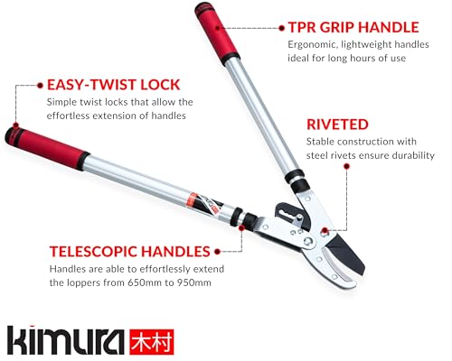 Kimura® Pro Heavy Duty Garden Loppers - 25-37", Premium Anvil Lopper with Advanced Ratchet Mechanism, Lightweight Telescopic Handles, Japanese SK5 Steel Blades, Extendable Garden Loppers - size: 25"-37" Ratchet