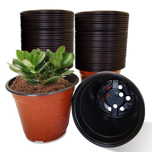 100 Packs 5.5" Plant Nursery Pots Plastic Seedling Starter pot Flower Planter Container Seed Grow Pot with Drainage Hole for Indoor Outdoor Garden Suitable for Succulent Seedling Cutting Transplanting - size: 5.5 Inch