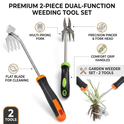 2-Piece Weeder & Cultivator Set, Ergonomic Rust-Resistant Grip - color: 2 PCS