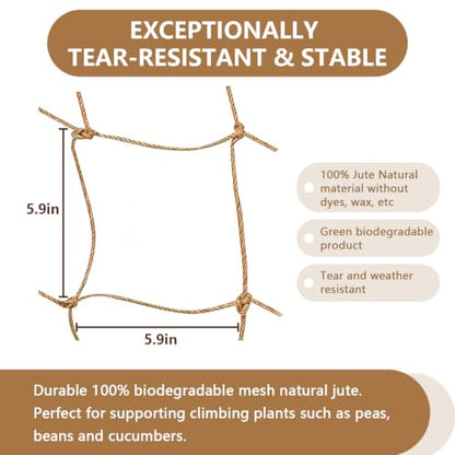3.28 Ft * 6.56 Ft Jute Trellis Netting, Heavy-Duty Garden Plant Climbing Support Net for Vining Fruits, Vegetables & Flower Plants. - size: 1M*2M