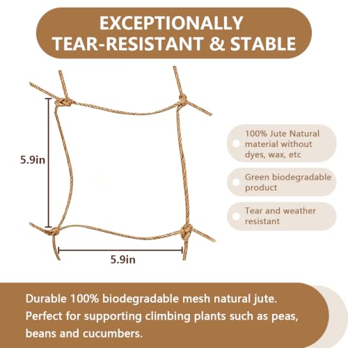 3.28 Ft * 3.28 Ft Jute Trellis Netting, Heavy-Duty Garden Plant Climbing Support Net for Vining Fruits, Vegetables & Flower Plants. - size: 1M*1M