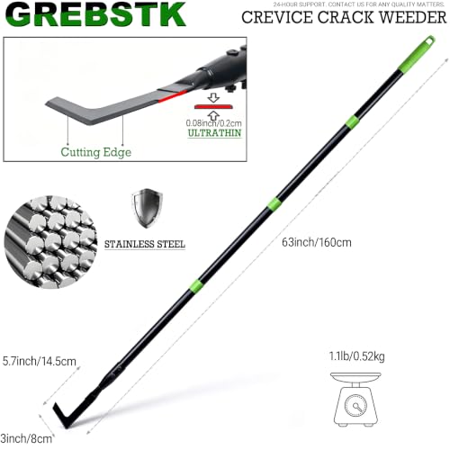 GREBSTK Crack Weeder Crevice Weeding Stainless Steel Tool Adjustable, 63 in - size: 63in Crack Weeder