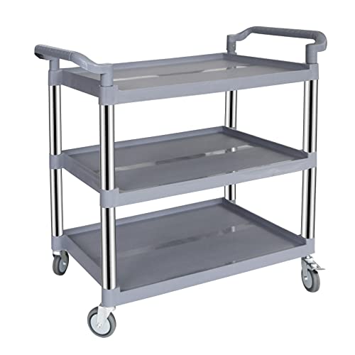 UNICOO 3-Tier Heavy Duty Rolling Utility Cart with Lockable Silent Wheels, 550 Pound Capacity, Anti-Rust Frame, Easy-Clean Shelves for Restaurant, Office, Garage and Kitchen - color: Gray