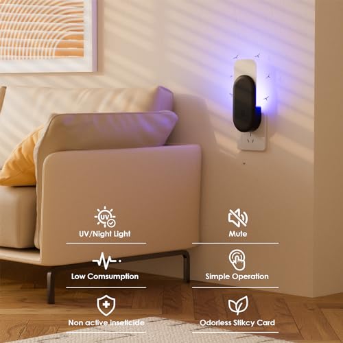 TIENBE Flying Insect Trap, 2 in 1 Indoor Plug-in Fruit Fly Trap, 1 Trap Black and 6 Glue Cards, Fruit Fly Traps for Gnat, Moth, Mosquito, Suitable for Every Part of The Home - color: Black, size: 1 Device 6 Glue Cards