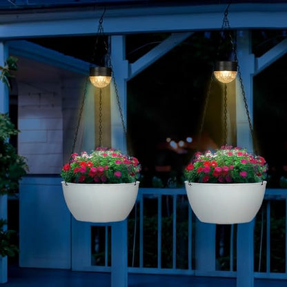 SUNNYPARK 2 Pack Solar Hanging Planters for Plants Outdoor - color: White