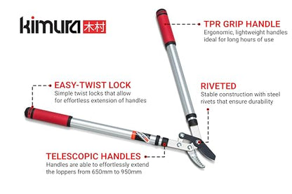 Kimura® Pro Heavy Duty Garden Loppers - 25-37", Premium Anvil Loppers with Compound Action Mechanism, Lightweight Telescopic Handles, Sharp Japanese SK5 Steel Blades, Extendable Garden Cutters - size: 25"-37"