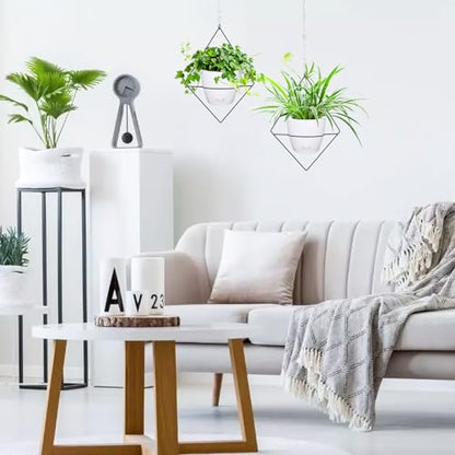 Koalaime Hanging Planters for Indoor Plants, 2 Set Self Watering Hanging Flower Pots, Modern Hanging Plant Baskets with Metal Plant Holder & 6.5 Inch Plastic Pots for Garden Home Decor (White)
