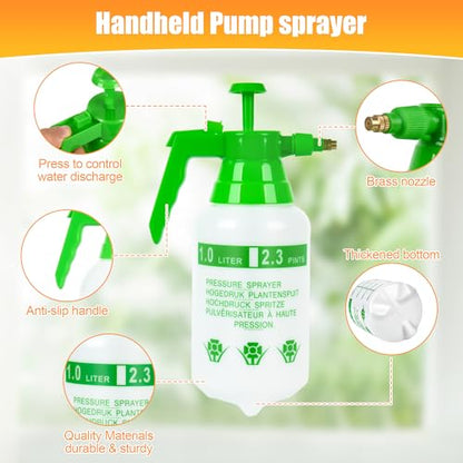 3 Pcs 1/4 Gallon Plastic Handheld Pump Sprayer – Garden Pressure Sprayer with Adjustable Nozzle for Plants, Cleaning, Household Tasks – Green