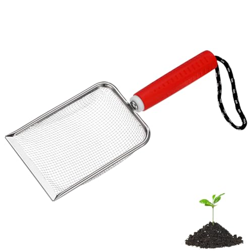 M METERXITY 1-Pack Gardening Soil Sifter, 2.8 mm Mesh Stainless Steel Portable Gardening Sifter with Soft Handle for Sand/Dirt/Rock Compost [White, Red] - color: White, Red, size: 2.8X2.8mm