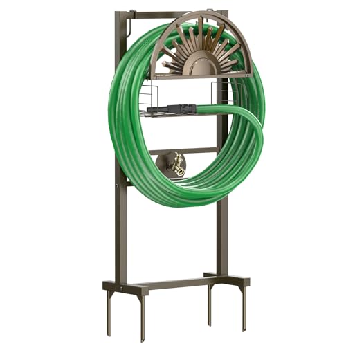 Garden Hose Holder with Faucet Holds 150-Feet Hose for Outside 4 Spikes