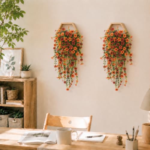 2 Pcs Fall Mums Artificial Flowers Outdoor, 29.5 Inch Fake Hanging Flowers