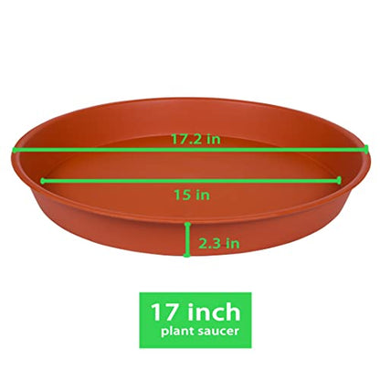 4 Pack of 16 17 inch Plant Saucer Tray (15 inch Base), 2.3" Depth, Heavy Duty Deep Planter Trays for Pots, Plastic Plant Saucers for Indoors, Plant Water Drip Trays (17", Terracotta) - size: 17" (4 pack)