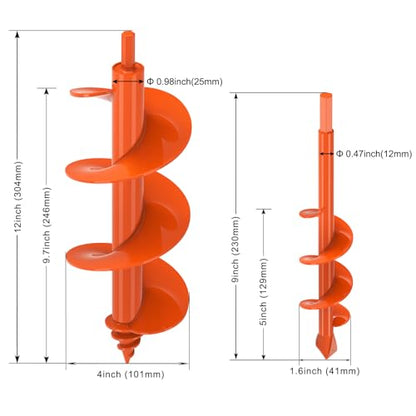 Insaga 2Pack Auger Drill Bit for Post Hole Digger, Spiral Garden Earth Auger Bulb Drill Bit for Planting 1.6 x 9'' and 4 x 12'', Hole Digger for Fence Posts,Flowers Plants, Fits 3/8" Hex Drive Drill - size: 1.6 x 9'' + 4'' x 12''