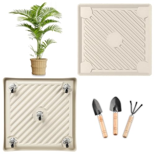 14.5" SquarePlant Caddy Beige with Hidden Wheels & Garden Tools Set - size: 14.53 Inch - Beige (1 Pcs)
