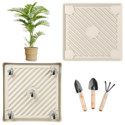 14.5" SquarePlant Caddy Beige with Hidden Wheels & Garden Tools Set - size: 14.53 Inch - Beige (1 Pcs)