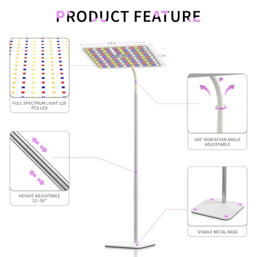 BESTVA 18W Grow Lights for Indoor Plants with Stand, Full Spectrum LED Plant Light for Indoor Plants,12-59 Inches Height Adjustable Growing Lamp with Auto On/Off Timer 4H/8H/12H, 4 Dimmable Brightnes
