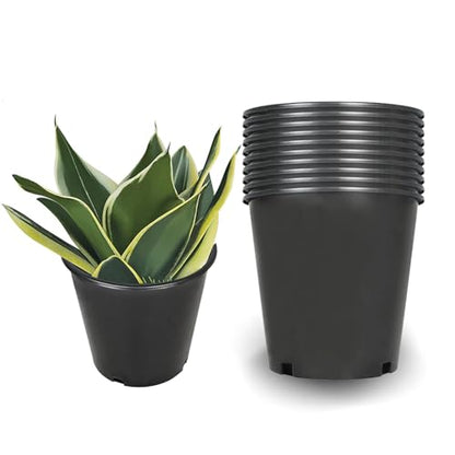2 Gallon Nursery Pots for Plants, Sturdy Plastic Planter Pots with Drainage Holes, Pots for Seedlings, Succulents - size: 10 Pcs 2 Gallon