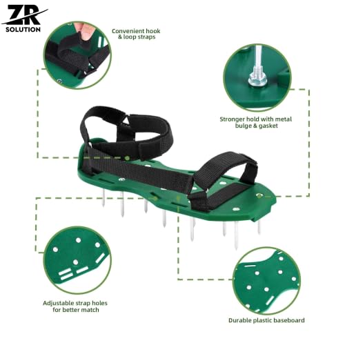 Lawn Aerator Shoes with 1.9 Inch Steel Spikes, Adjustable Lawn Aerating Sandals, Grass Spike Shoes, Soil Aerator Tool, Yard Garden Lawn Care, Overseeding, Fertilizing, Metal Buckles Boots