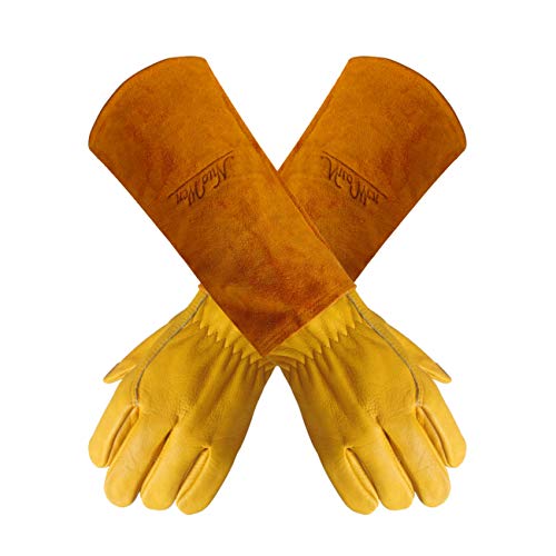 Gardens Leather Gardening Gloves for Women and Men | Thorn and Cut Proof Garden Work Gloves with Long Heavy Duty Gauntlet | Suitable For Thorny Bushes Cacti Rose Pruning Landscaping Work (Extra Large) - color: Yellow, size: X-Large (Pack of 1)
