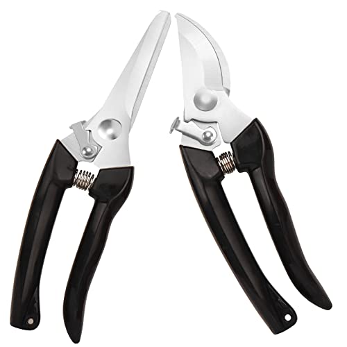 Premium garden shears, meperez pruning scissors gardening tools, pruners for flower, bushes, rose and fruit tree, use for florist, yard and orchard the plant clippers, sharp steel anvil snips - color: Black