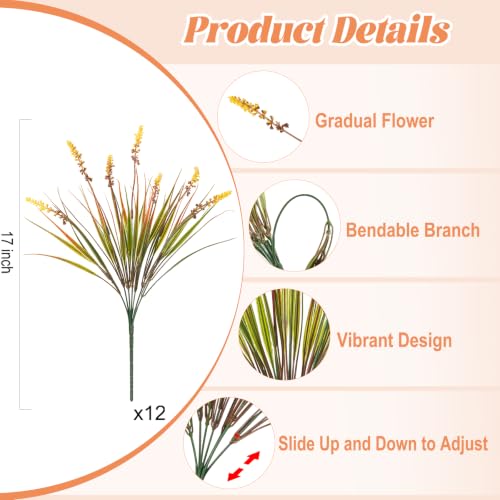 12 Pcs Fake Fall Plants Artificial Monkey Grass for Outdoors Planter Decor - color: Gradient Brown Leaves Yellow, size: 12 Pcs