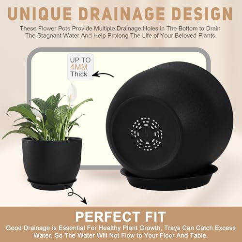 YNNICO Plant Pots 10/9/8/7.5/7 inch with Multi Mesh Drainage Holes - color: Black, size: 10/9/8/7.5/7 inch