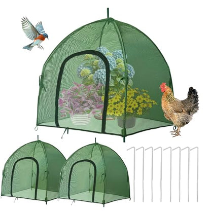 4.3x4.3x3FT Mesh Plant Cover w/Zipper for Raised Bed Seedling Vegetables - color: Mesh