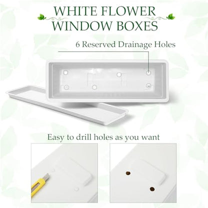 FillTouch 6 Pack Window Flower Box Planter White Rectangle Planter, 23 Inch - size: 23 Inch