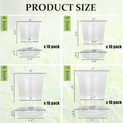 40 Pack 4/5/6/7 Inch Clear Nursery Pots with Drainage and Saucer, Clear Plastic Planter Pots for Plants, Flexible Seed Starting Pots for Succulents, Small Herbs, Annual Flowers - size: 4+5+6+7 Inch