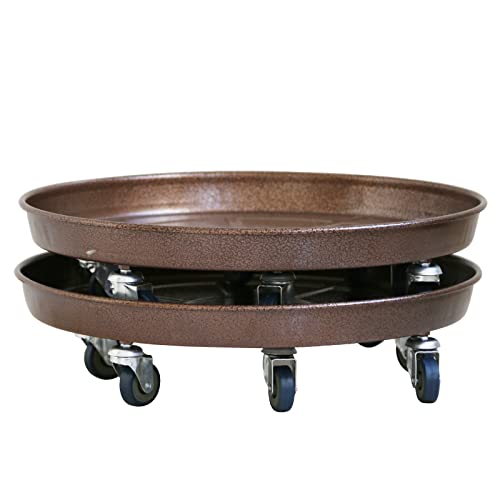 ARTLINE 14" Round Plant Stand with Lockable Wheels, 380lbs Heavy Duty for Indoor Outdoor, Large Rolling Dolly Planter Caddy on Casters to Carry Potted Flower Pot, Round Metal Tray NO Holes, 2 Pack - color: Bronze 2 Pack, size: 14"