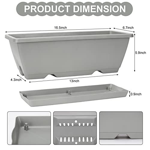 Window Box Planter, 6 Pcs 17" Flower Rectangle Planters Boxes, Light Gray - color: Light Gray