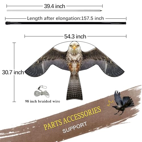 Bird Scarer Kite with 13ft Pole Bird Hawk Flying Kite-Style B - color: style B with 4m pole