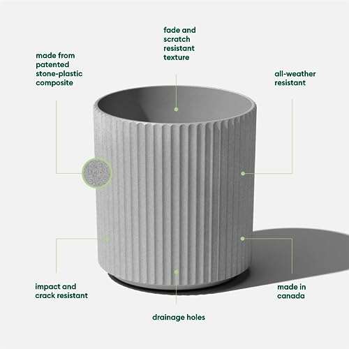 Veradek Demi Series Round Planter for Porch, Patio, Backyard | Durable Plastic-Concrete Material | Modern Décor for Tall Plants, Flowers - color: Gray, size: 16 inch