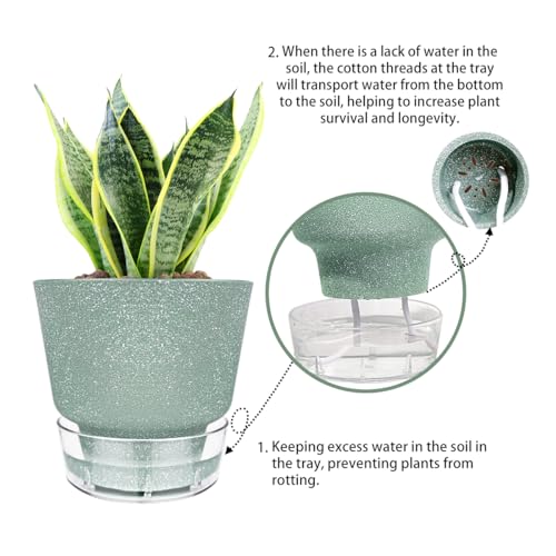 2024 Upgraded 5 Pack 6-Inch Self-Watering Planter Pots with Deep Reservoir for Indoor and Outdoor Plants with Planting Tools (Frosted White) - color: Frosted White