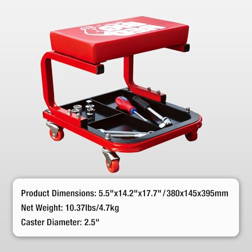 BIG RED Mechanic Stool with Wheels Rolling Creeper Seat - color: Red