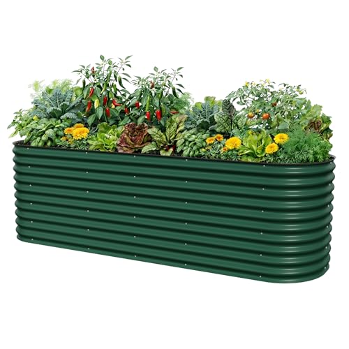 32" Extra Tall Raised Garden Bed Kits, 4 x 8 x 2.7ft Raised Planter Box Outdoor, 2.5 x 9.5 x 2.7ft Deep Root 10 in 1 Modular Metal Raised Beds for Gardening Vegetables Flowers Fruits - British Green - color: British Green, size: 10IN1 Modular