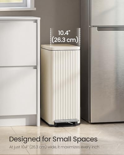 SONGMICS Trash Can, 13 Gallon (50 L) Slim, Stainless Steel, with Lid, Pedal - color: Cream White, size: 13 Gallon (Slim)