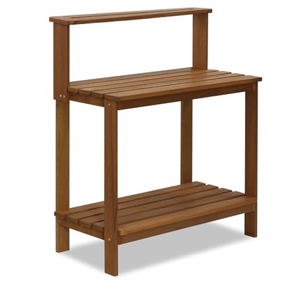 Furinno TIOMAN Potting Bench with Storage, Outdoor Potting Bench Table, Garden Workstation, with Shelves for Gardening, Potting, Planting, Light Wood