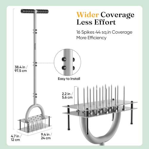 Grenebo Lawn Aerator Tool with 16 Spikes, Manual Yard Aerator, Gray - color: Black Gray